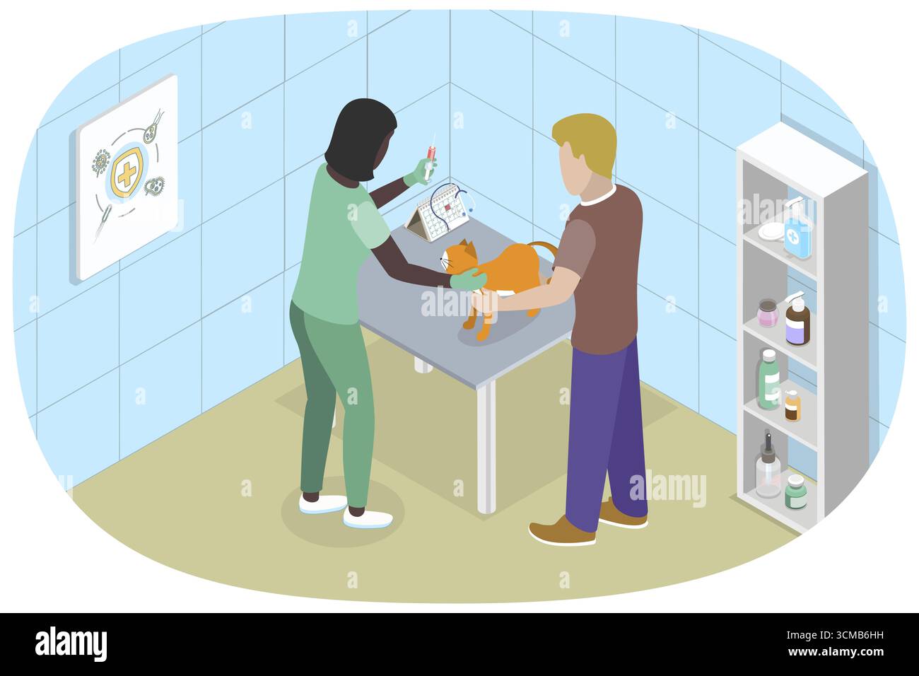 3D Isometrische flache Illustration der Impfung von Haustieren, VET Clinic Stockfoto