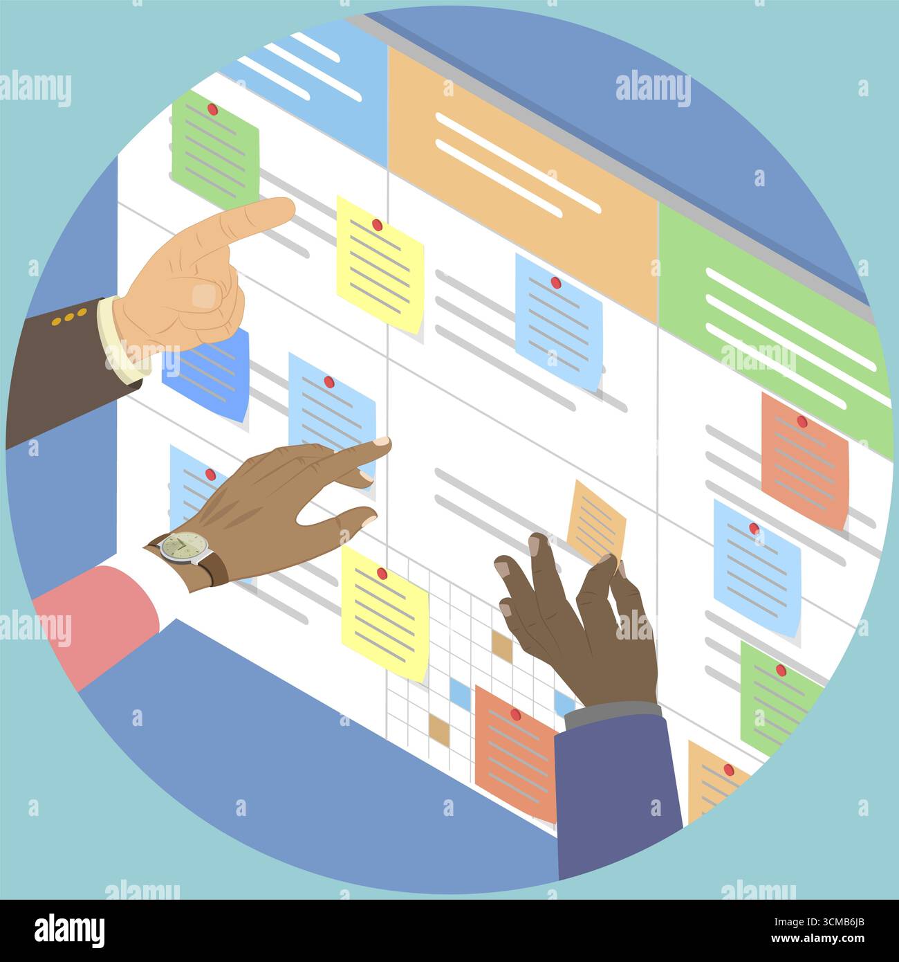 Isometrische 3D-Illustration der Scrum-Planungstechnik, Projektmanagement-Arbeitszyklus Stockfoto