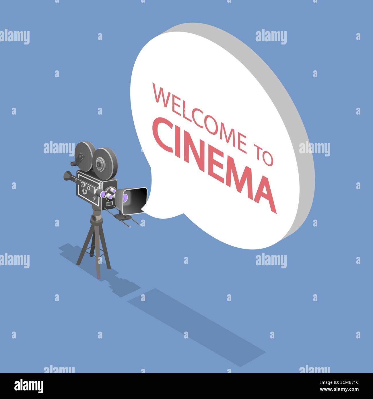 Isometrische flache 3D-Illustration von Filmzeit, Kinematographie oder Filmindustrie Stockfoto