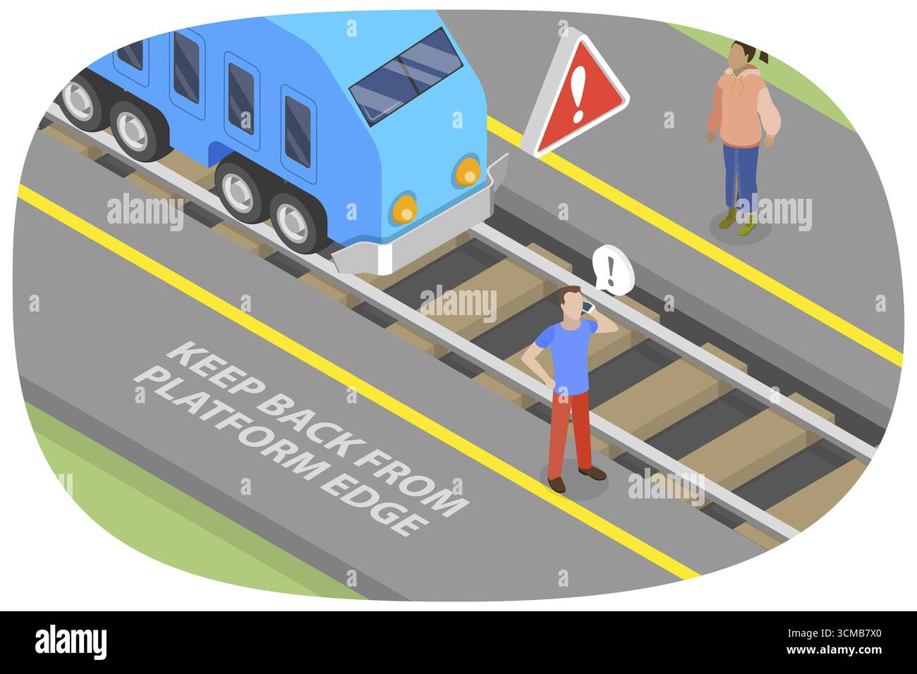 Isometrische 3D-Illustration von Sicherheitsvorschriften, Richtlinien und Ratschlägen für die Eisenbahn Stockfoto