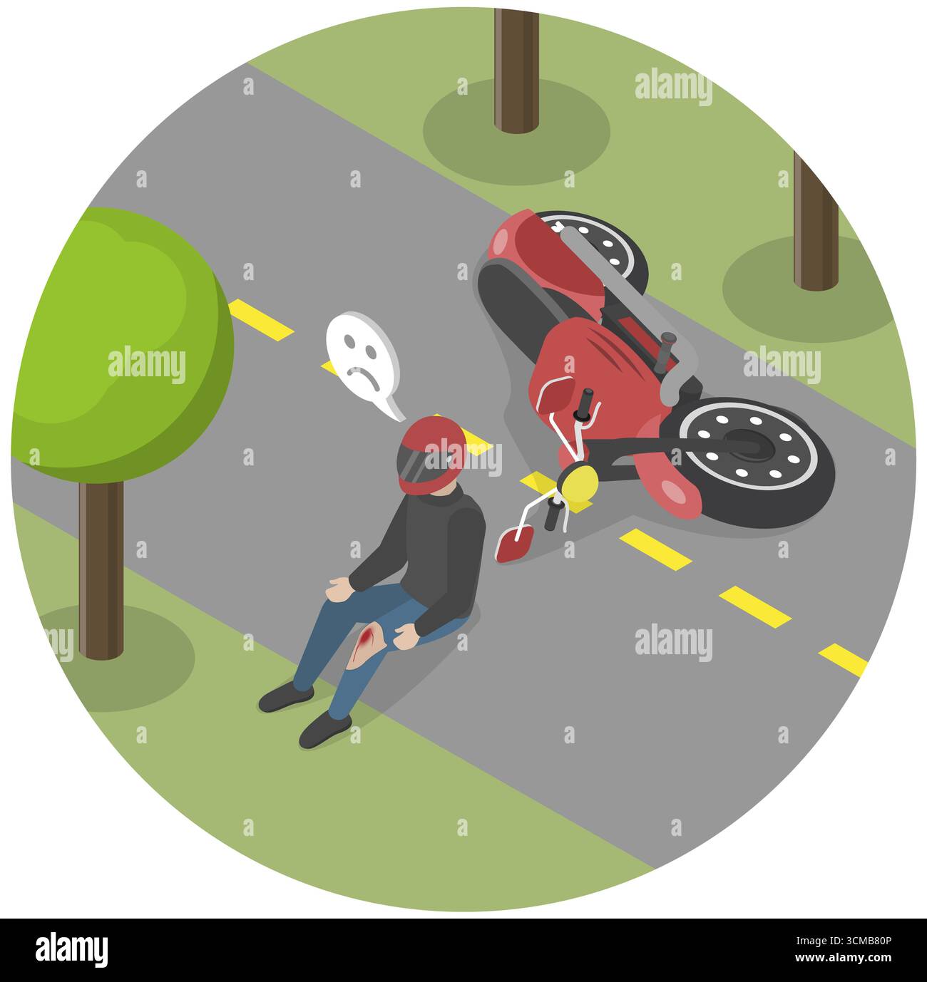 Isometrische flache 3D-Illustration von Motorradunfall, Motorradkollision Stockfoto