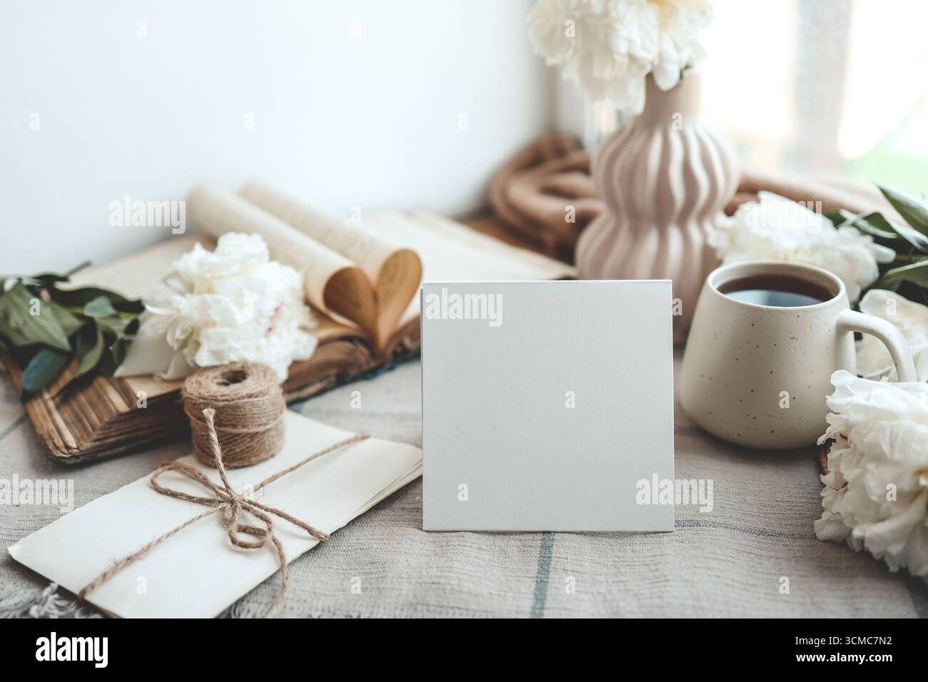 Postkarte mit Platz für Text und Sommerferienkomposition, guter Feiertagmorgen. Stockfoto
