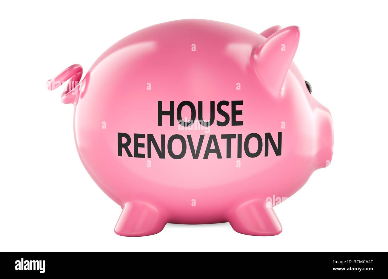 Hausrenovierung Sparkasse, Ersparnisse für Hausreparaturen. 3D-Rendering isoliert auf weißem Hintergrund Stockfoto