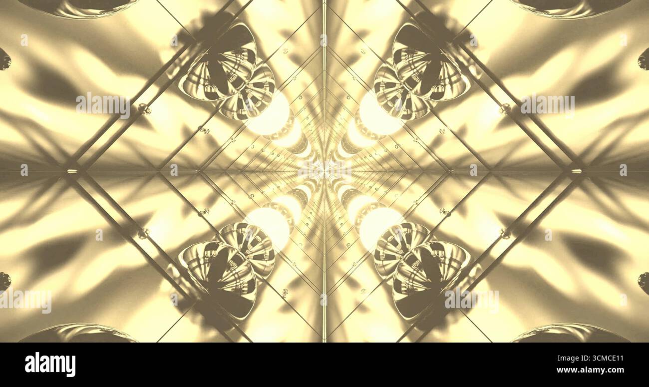 Dieses Bildmaterial verfügt über ein faszinierendes abstraktes Muster, das durch komplexe geometrische Formen und ansprechende Lichteffekte erzeugt wird und einen faszinierenden visuellen Eindruck erzeugt Stockfoto