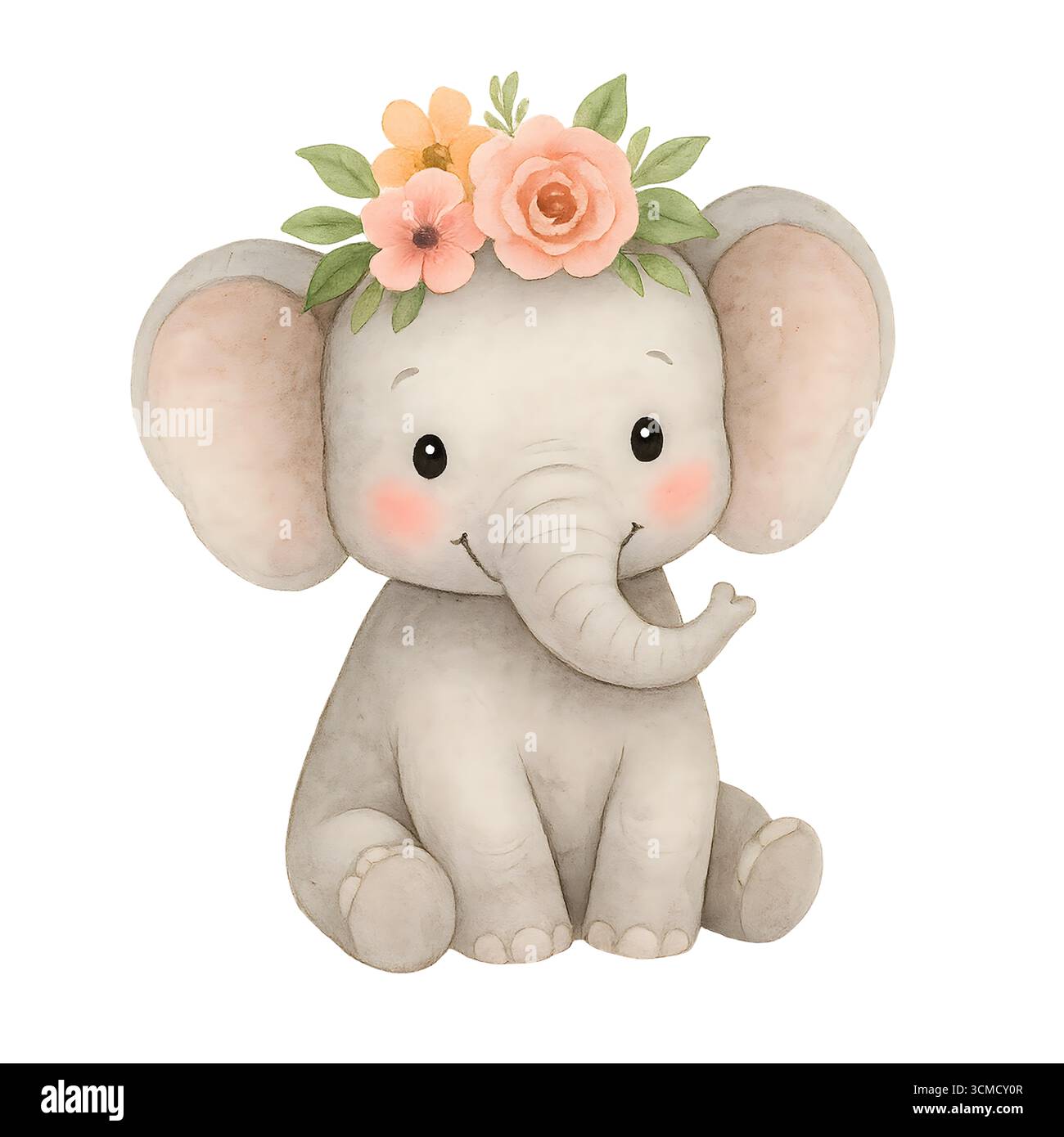 Aquarell Elephant Clipart – niedliche Baby Elephant Illustrationen für Kinderzimmer und Party Design Stockfoto