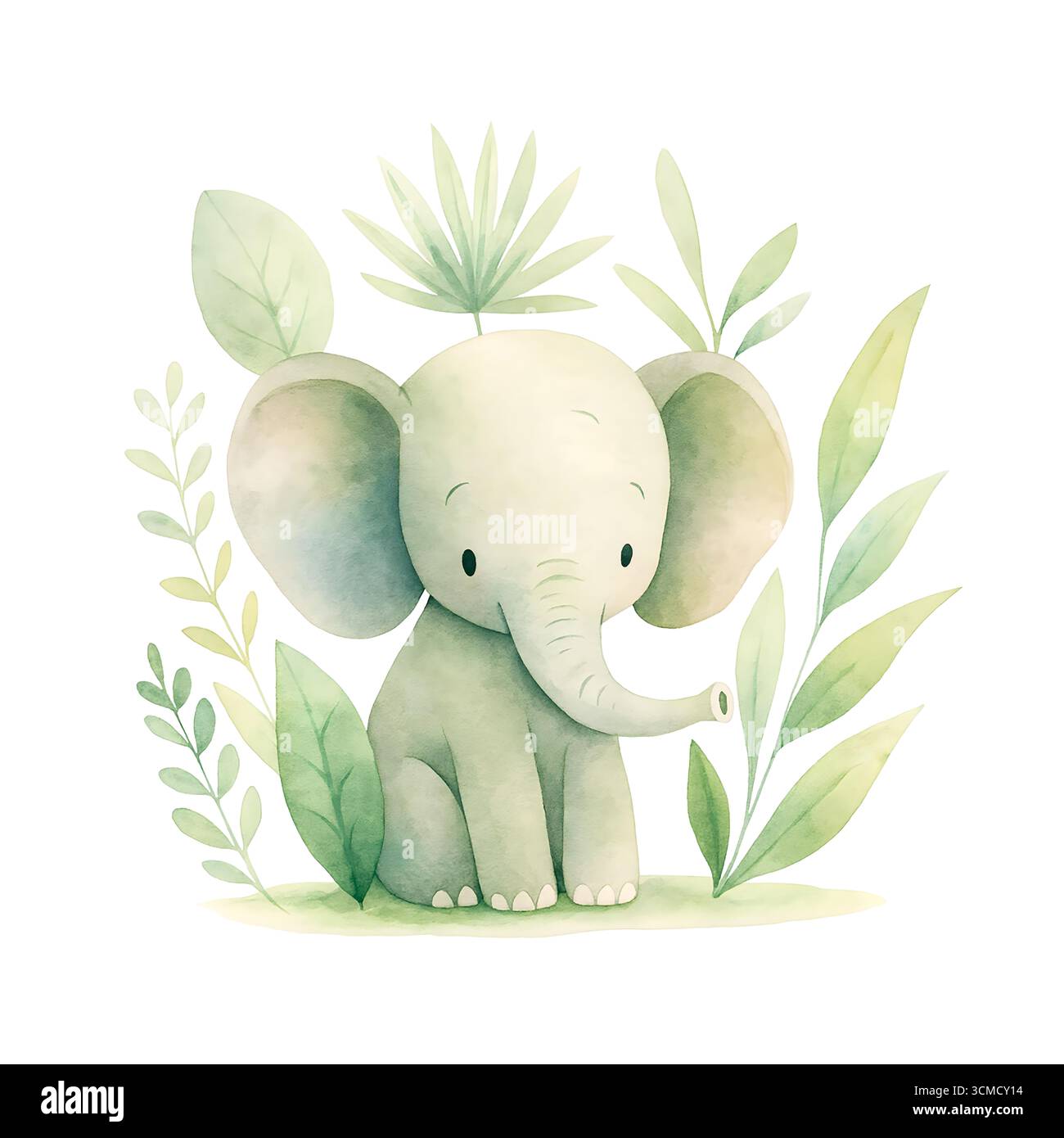 Aquarell Elephant Clipart – niedliche Baby Elephant Illustrationen für Kinderzimmer und Party Design Stockfoto
