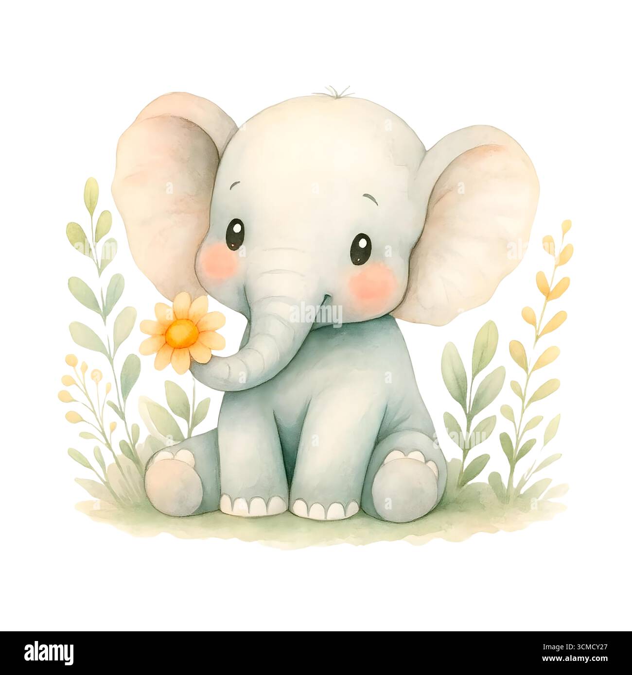 Aquarell Elephant Clipart – niedliche Baby Elephant Illustrationen für Kinderzimmer und Party Design Stockfoto