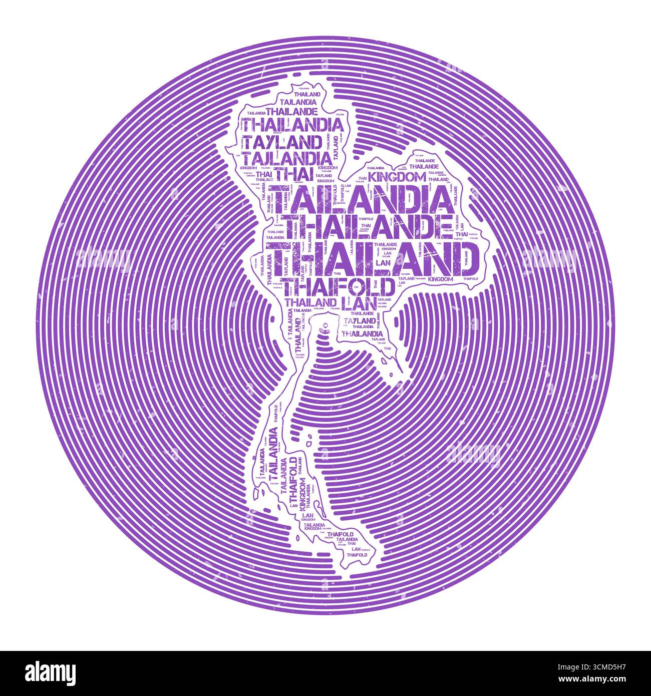Thailand Vektorbild. Country Round-Logo-Design. Thailand-Poster in Kreisbögen und Wordcloud-Stil. Hervorragende Vektorillustration. Stock Vektor