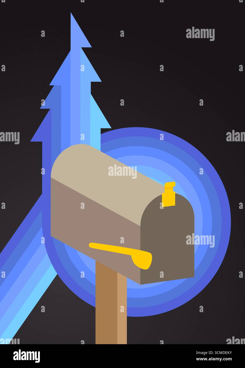 Retro 70s Hintergrund mit Mailbox. Groovige Kunstvorlage aus den 1970er Jahren. Minimalistisches Poster im Vintage-Design. Altmodische Farbvorlagen. Stock Vektor