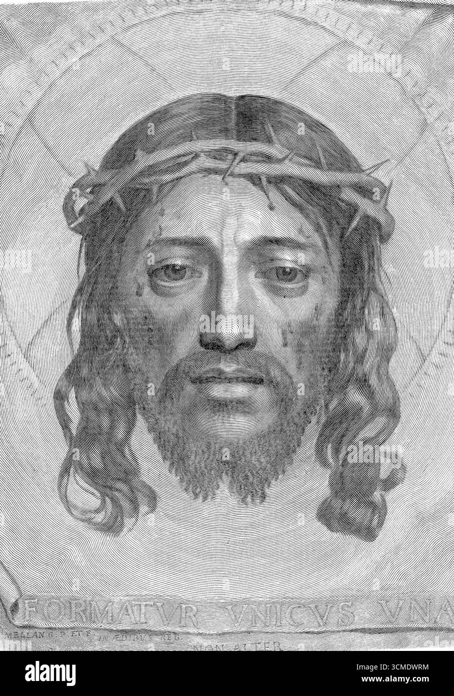 Claude Mellan – Gravur aus einer einzigen spiralförmigen Linie, die an der Spitze von Jesu Nase beginnt. Auch bekannt als „Schleier von Veronica“ - 1649 Stockfoto