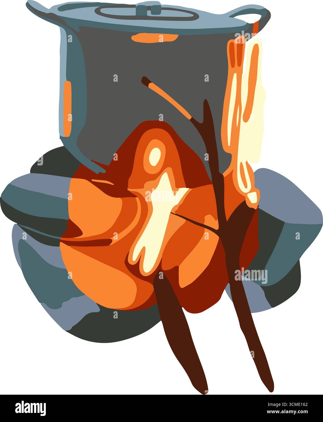 Vektor-isolierte Illustration des Kochens von Lebensmitteln auf Feuer. Stock Vektor