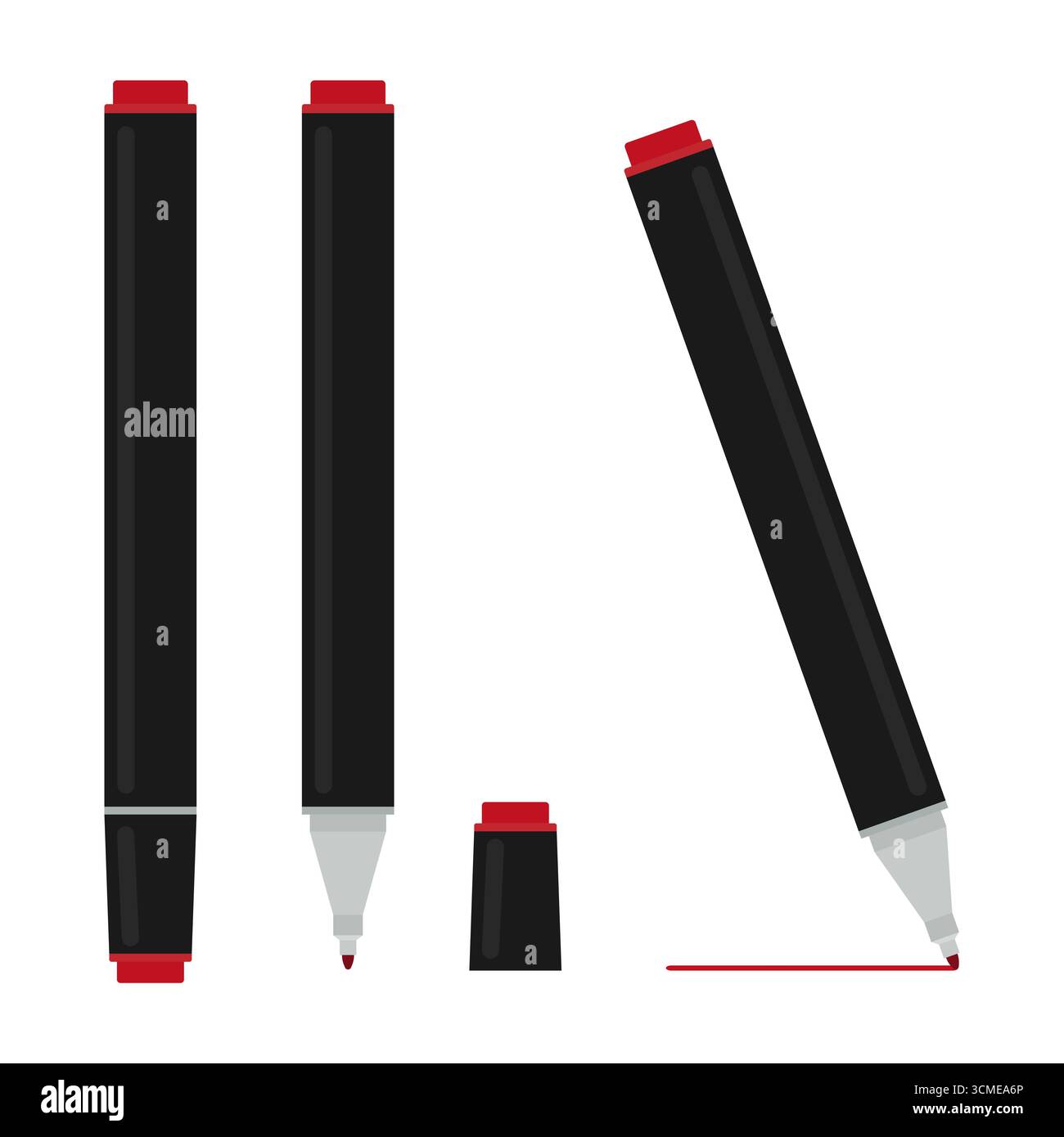 Roter Markierstift isoliert auf weiß. Minimalistische Vektorsymbole für Schulungsmaterialien, Produkthandbücher und Designs mit Schreibwaren Stock Vektor