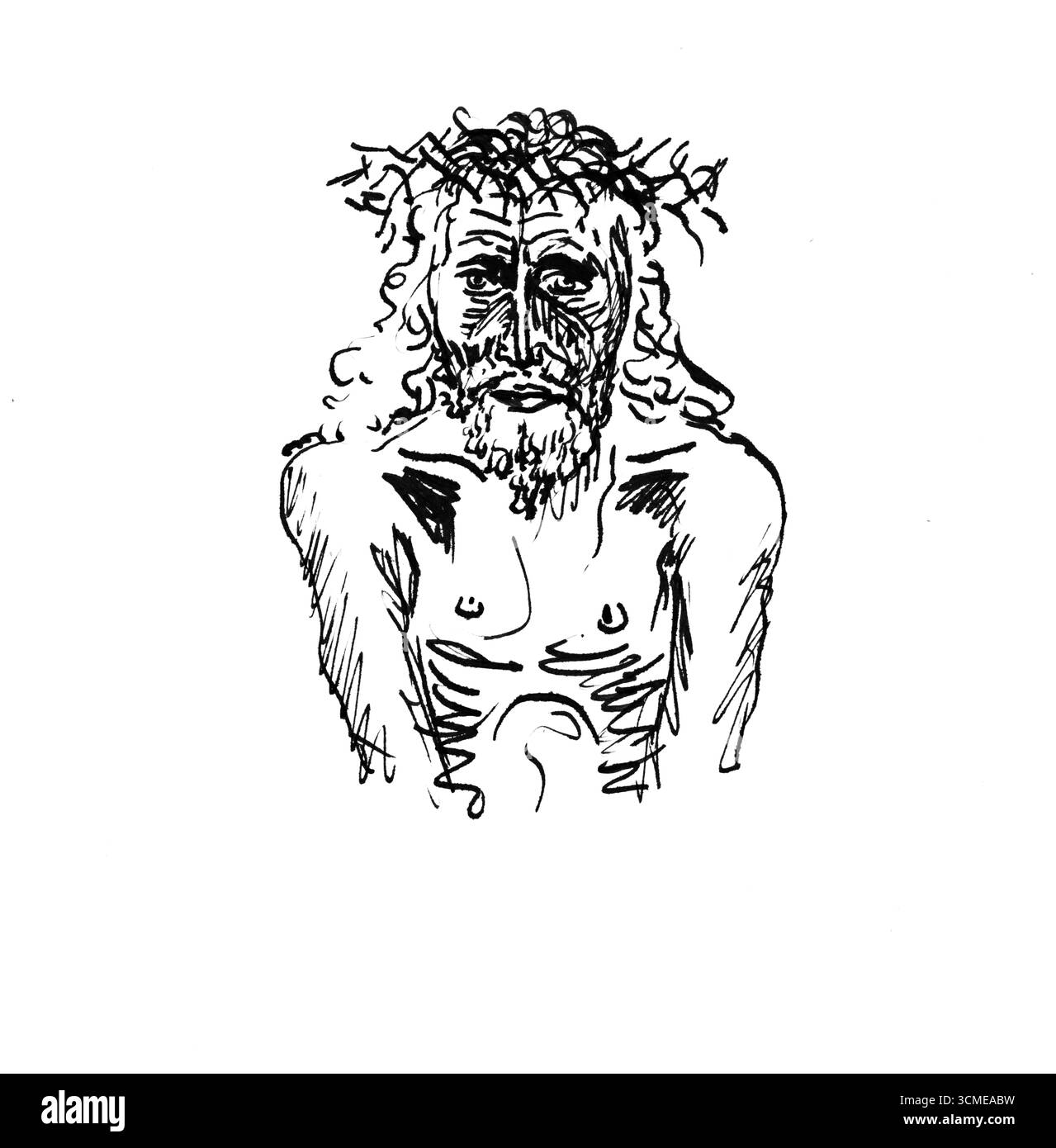 Vir Dolorum von Arnold Peter Weisz Kubincan - ungarische modernistische figurative Zeichnung, religiöses Thema, gemeinfreie Kunst des frühen 20. Jahrhunderts Stockfoto