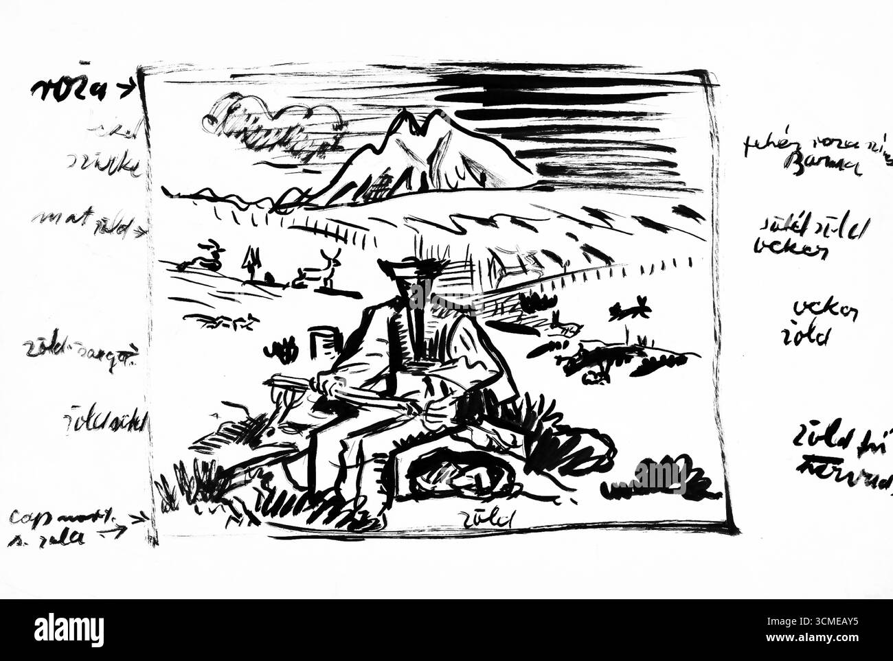 Sitzender Wallach von Arnold Peter Weisz Kubincan – Pferdestudium des frühen 20. Jahrhunderts, expressionistische Pferdekunst, Slowakei Stockfoto