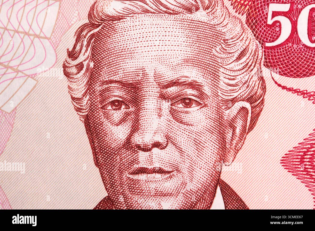 Jose Dolores Estrada ein Nahaufnahme-Porträt aus nicaraguanischem Geld - Cordoba Stockfoto