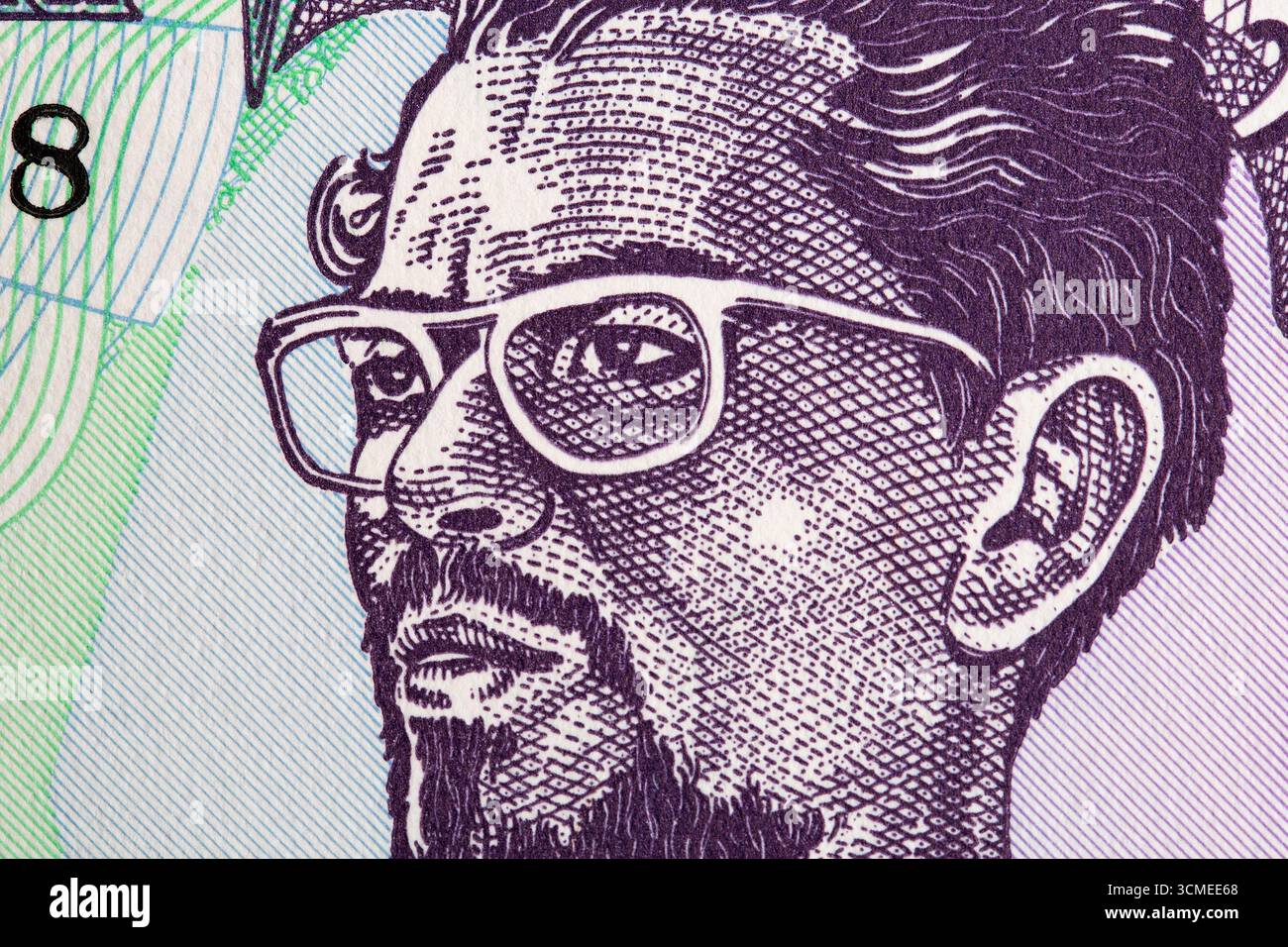 Carlos Fonseca Amador ein Nahaufnahme-Porträt aus nicaraguanischem Geld - Cordoba Stockfoto