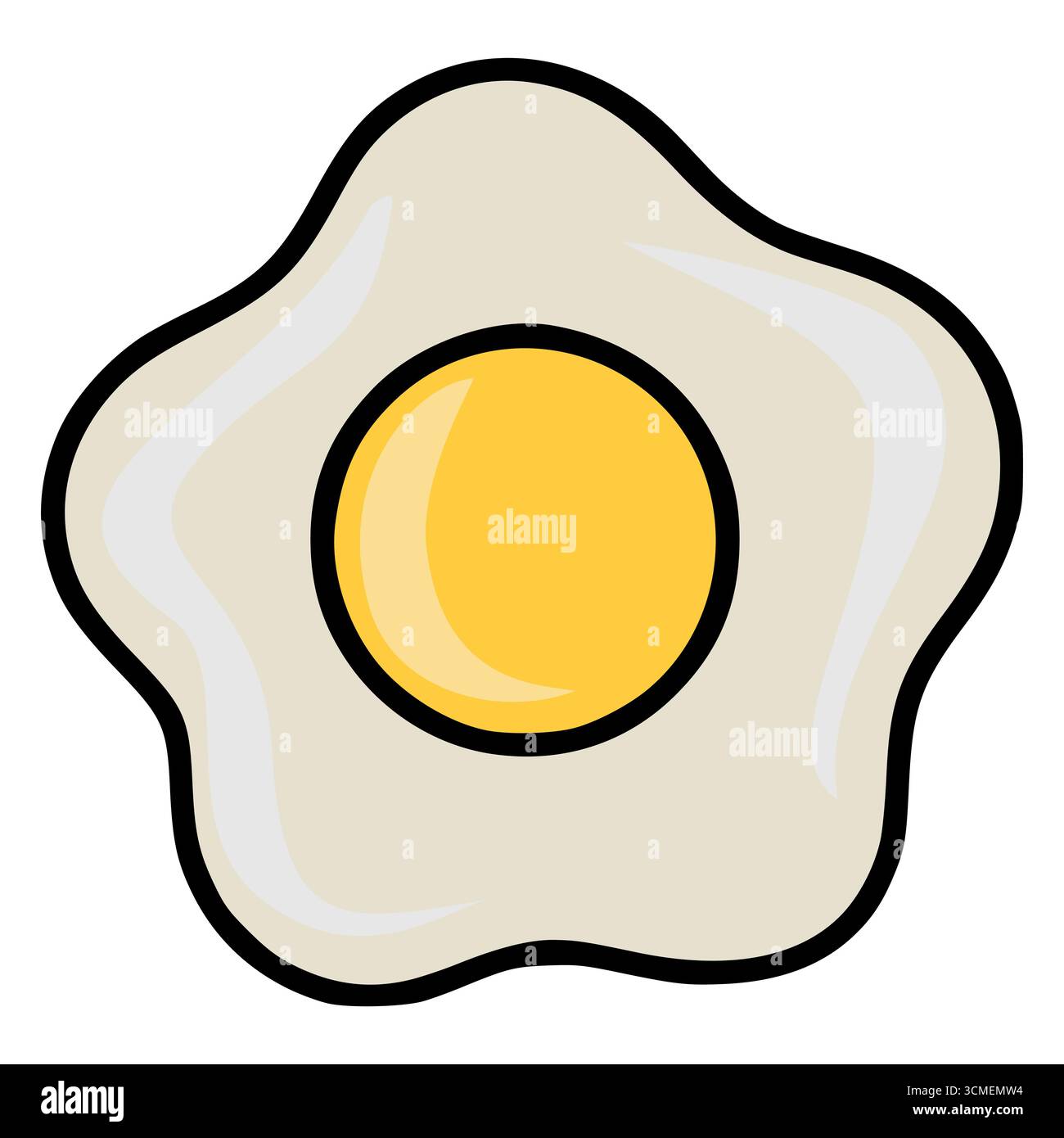 Eine skurrile Vektor-Illustration eines Spiegelei mit einer kräftigen schwarzen Umrandung, die ein cremiges weißes Eiweiß und ein lebendiges gelbes Eigelb zeigt, perfekt für B Stock Vektor