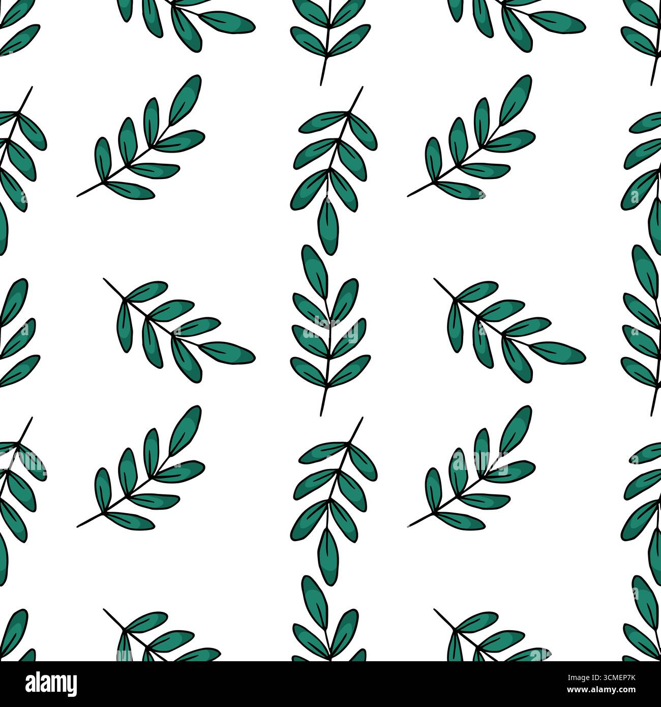 Nahtloses Vektormuster aus stilisierten grünen Blättern auf weißem Hintergrund, wodurch ein einfaches, aber elegantes botanisches Design entsteht, das sich perfekt für verschiedene Anwendungen eignet Stock Vektor