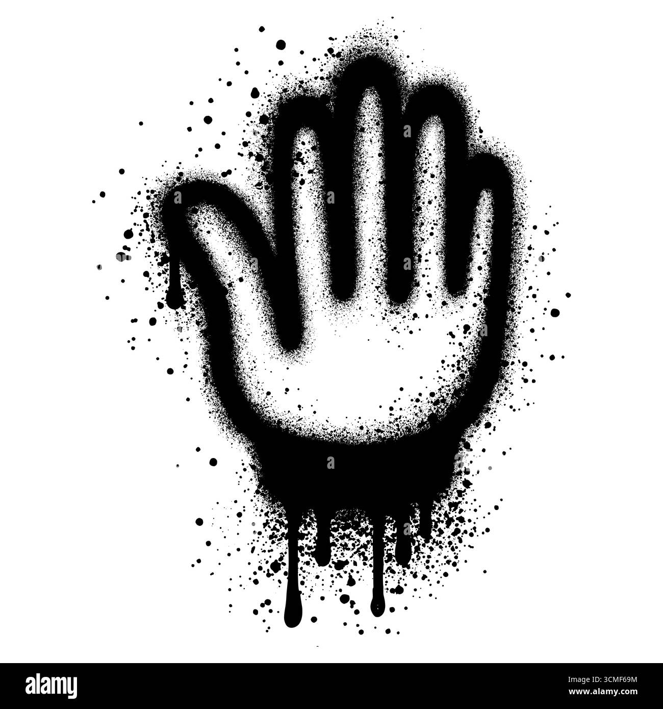 Stoppschild mit Handgeste im Graffiti-Stil mit schwarzer Sprühfarbe. Stock Vektor