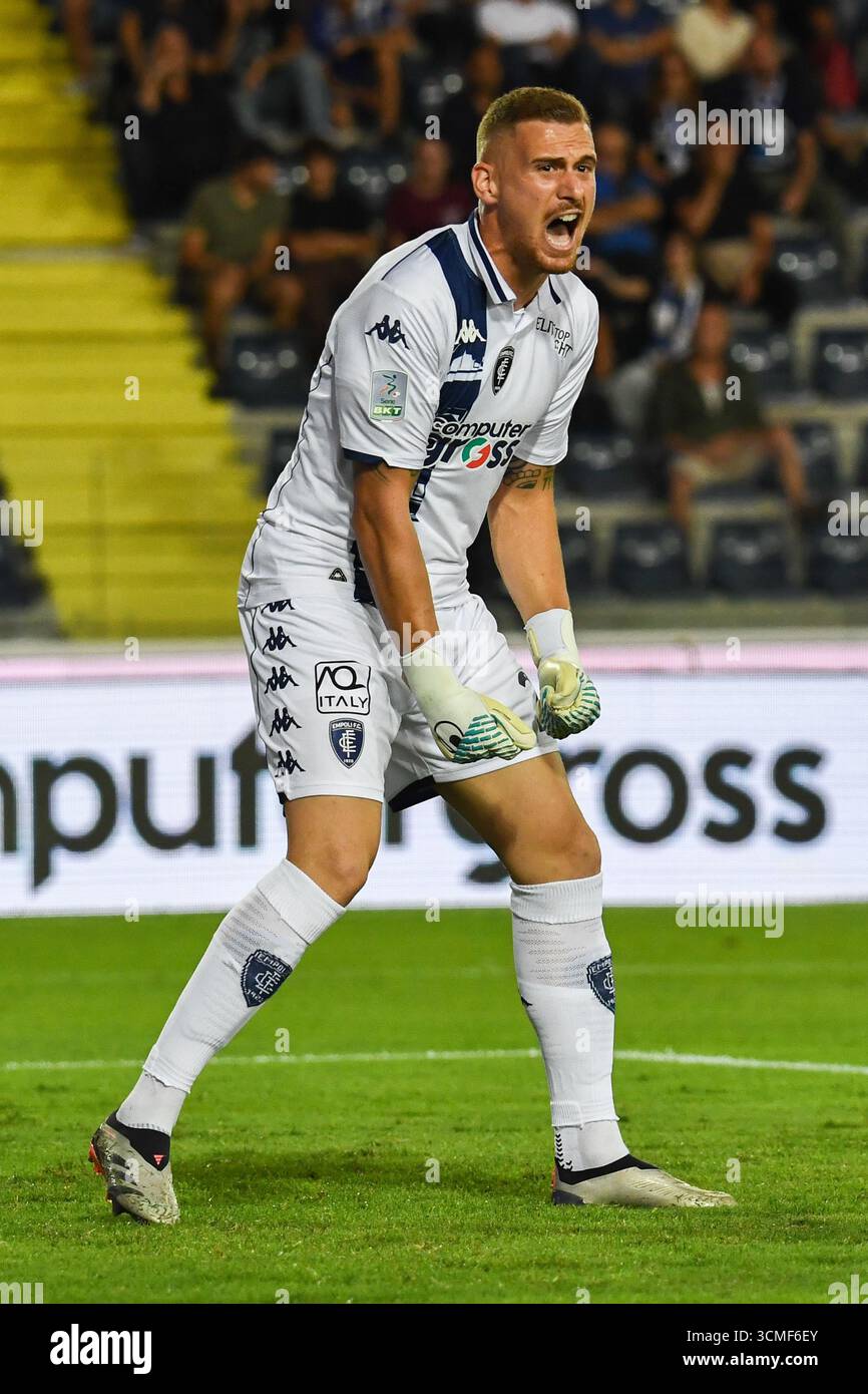 Empoli, Italien. September 2025. Andrea Fulignati (Empoli) während des Spiels Empoli FC gegen Spezia Calcio, italienischer Fußball Serie B in Empoli, Italien, 14. September 2025 Credit: Independent Photo Agency/Alamy Live News Stockfoto