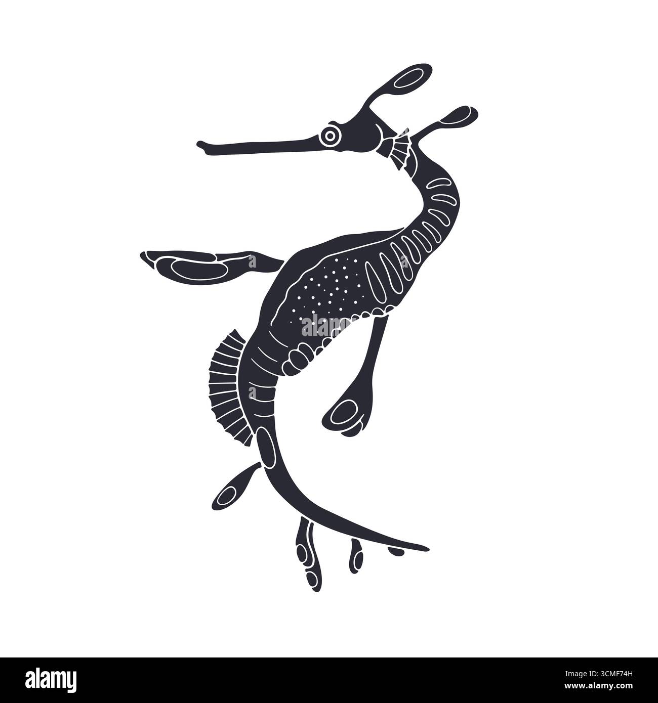 Hand gezeichneter Cartoon gemeinsame Seadragon schwarze Silhouette Vektor Illustration Stock Vektor