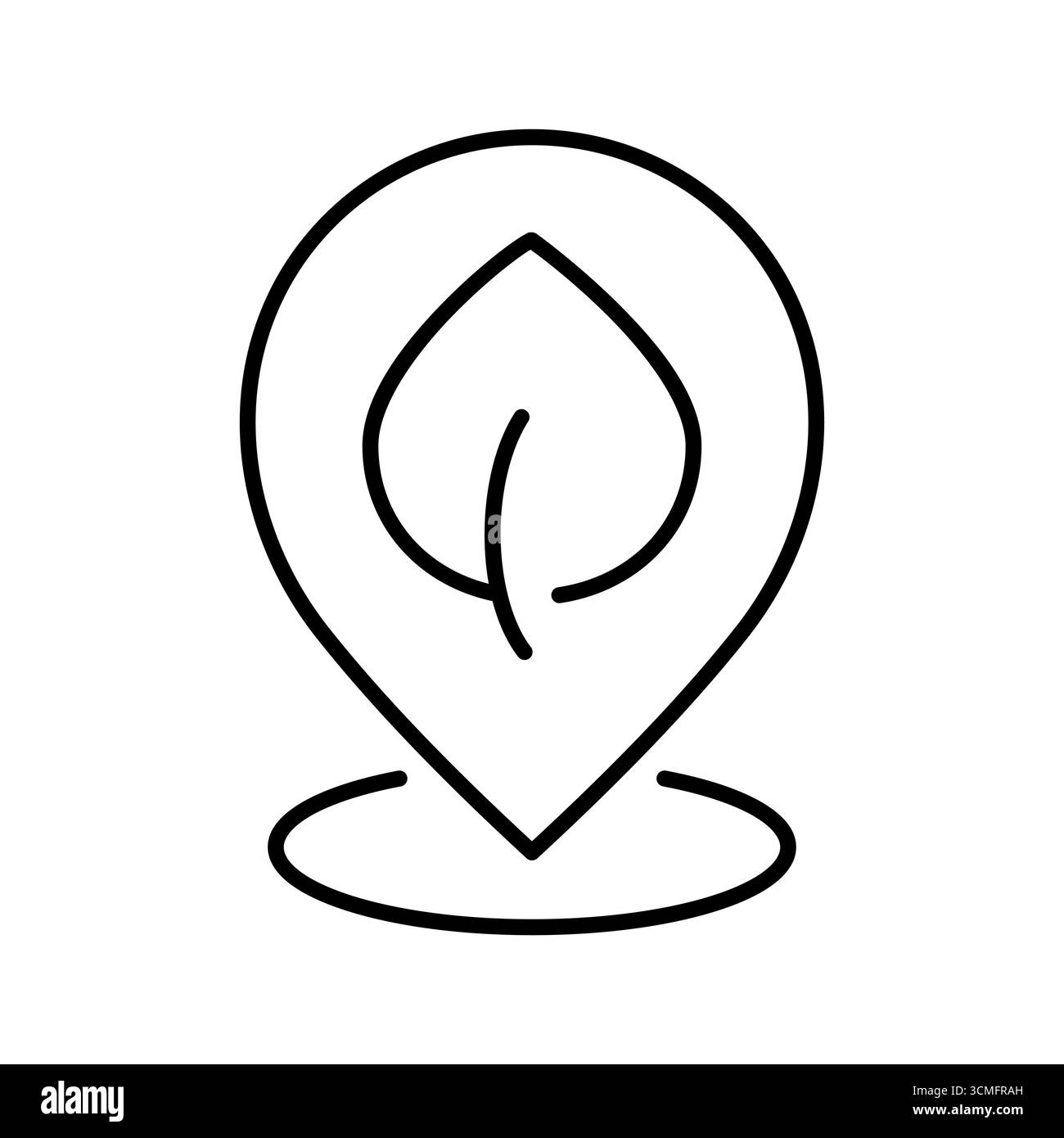 Kartennadel mit Blattlinie Symbol. Umweltfreundliche Lage. Nachhaltiger Ort, Grünfläche, Naturpark, lokale Landwirtschaft und gesunde Bio-Produkte. Vektor Stock Vektor