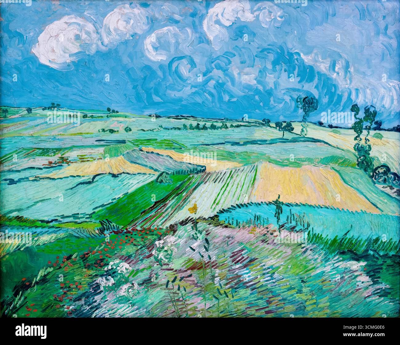 Vincent van Gogh, die Ebene von Auvers (Weizenfelder nach dem Regen), Landschaftsgemälde in Öl auf Leinwand, 1890 Stockfoto