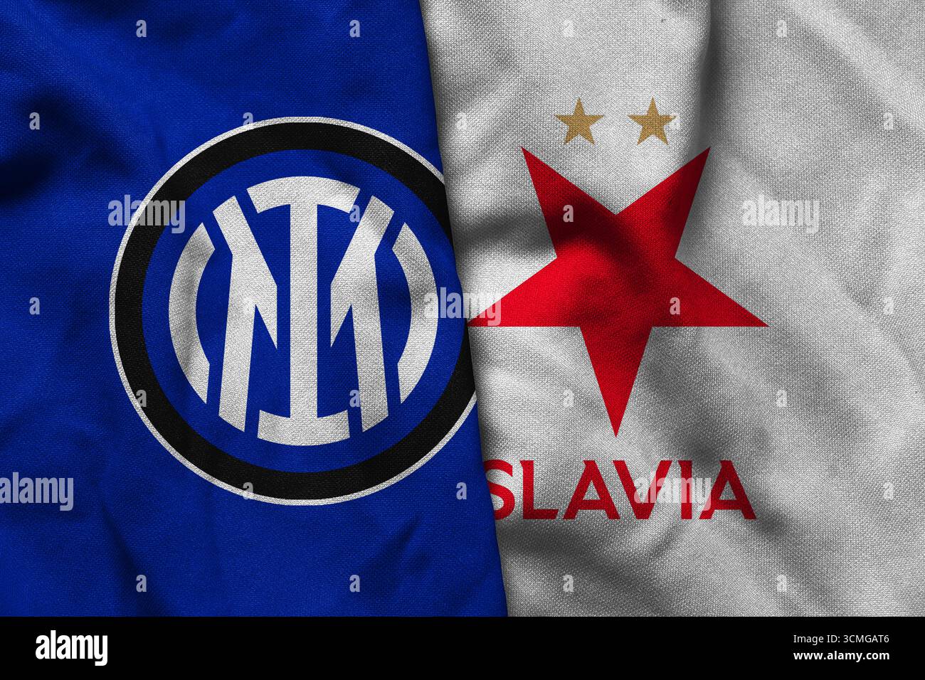 Pringsewu, Lampung; 16. September 2025; originale gewellte Textur des Inter Mailand-Fußballclubs-Logos gegen Slavia Praha bei den UEFA-Champions Stockfoto