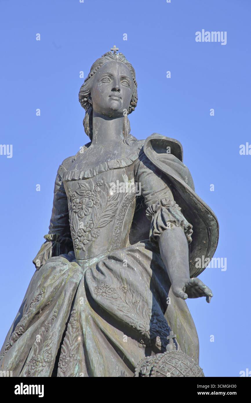 Denkmal für die russische Zarina und Kaiserin Katharina der Großen von Michail Perejaslawez 2010, Skulptur, moderne Kunst, Aristokratie, Aristokratie, II, Detail Stockfoto