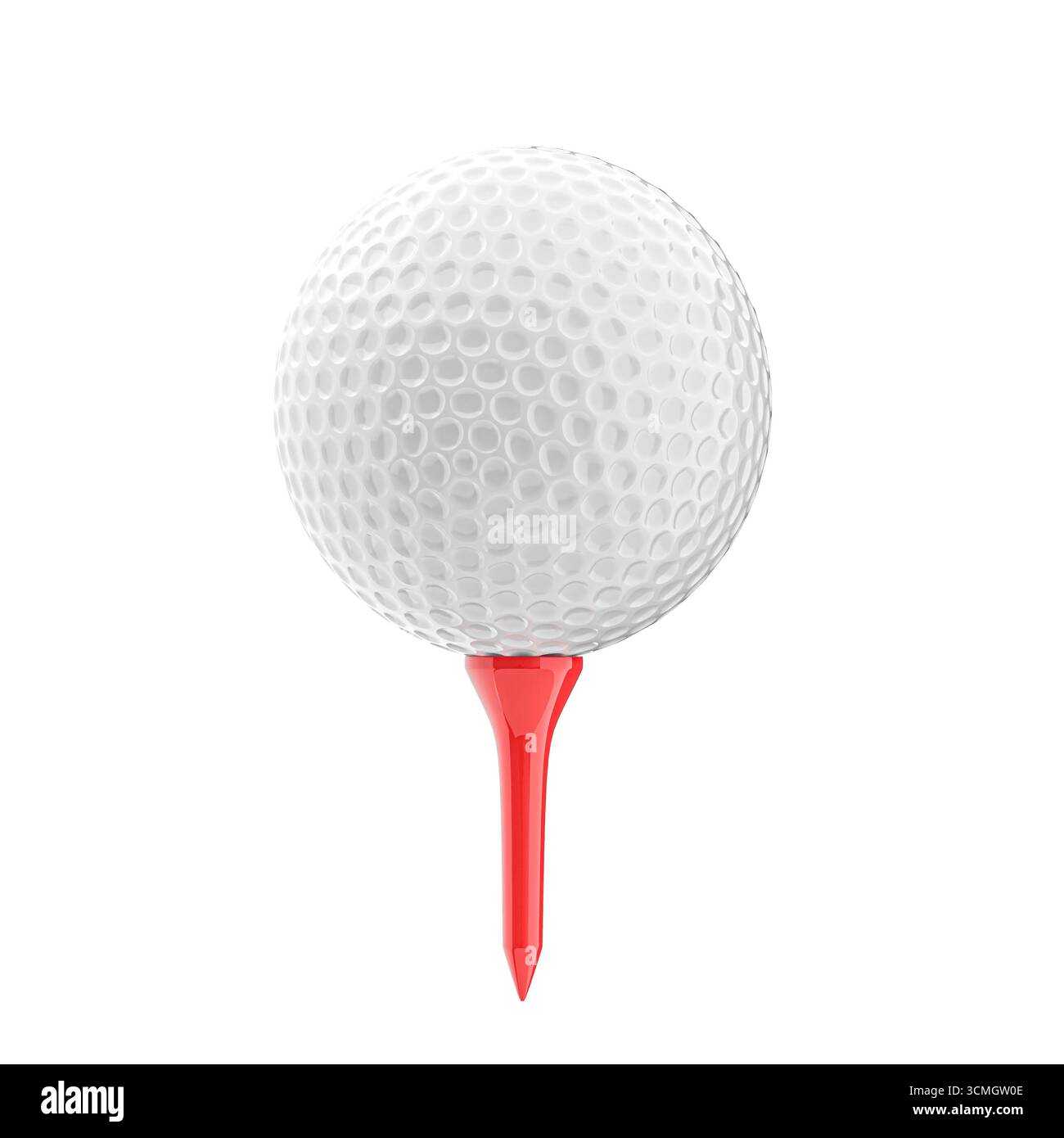 Weißer Golfball 3D rotes T-Stück transparenter Hintergrund Stockfoto