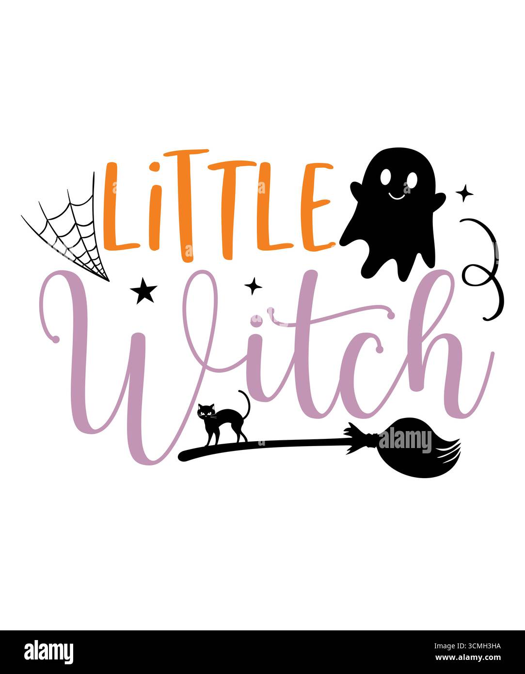 Little Witch Halloween Typografie Clip Art Design auf einfachem weißen transparenten isolierten Hintergrund für Karte, Hemd, Hoodie, Sweatshirt, Kleidung, Karte Stockfoto