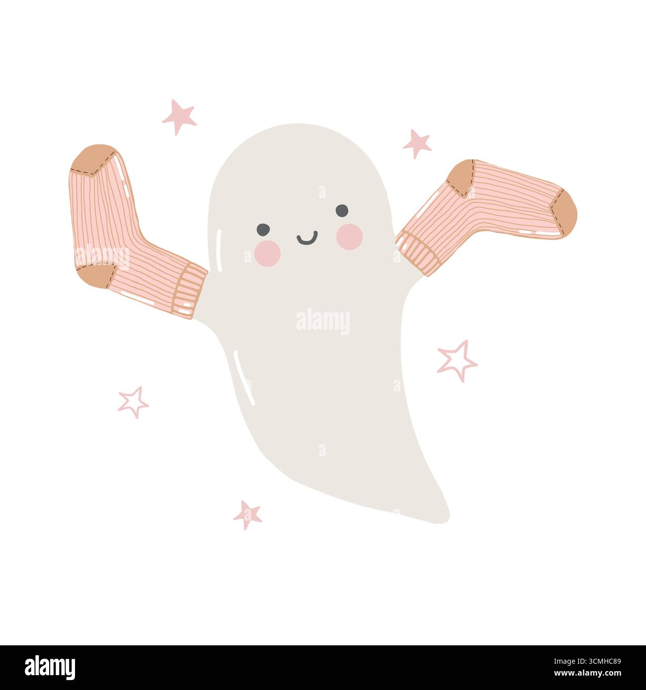 Lustige Zeichentrickfigur. Halloween-Geist, Geist. Frohes Halloween für Kinder. Vektorabbildung in abgewickelter Form. Niedliche Illustration des Vektors isoliert auf weißem Hintergrund. Clipart in Pastellfarben Stock Vektor