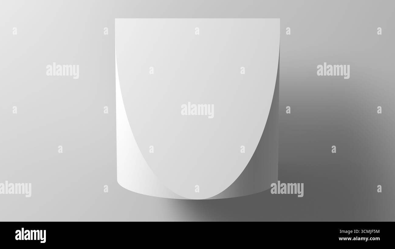 3D abstrakte geometrische Form, abgeschnittener Zylinder befindet sich vor der weißen Wand. 3D-Darstellung Stockfoto