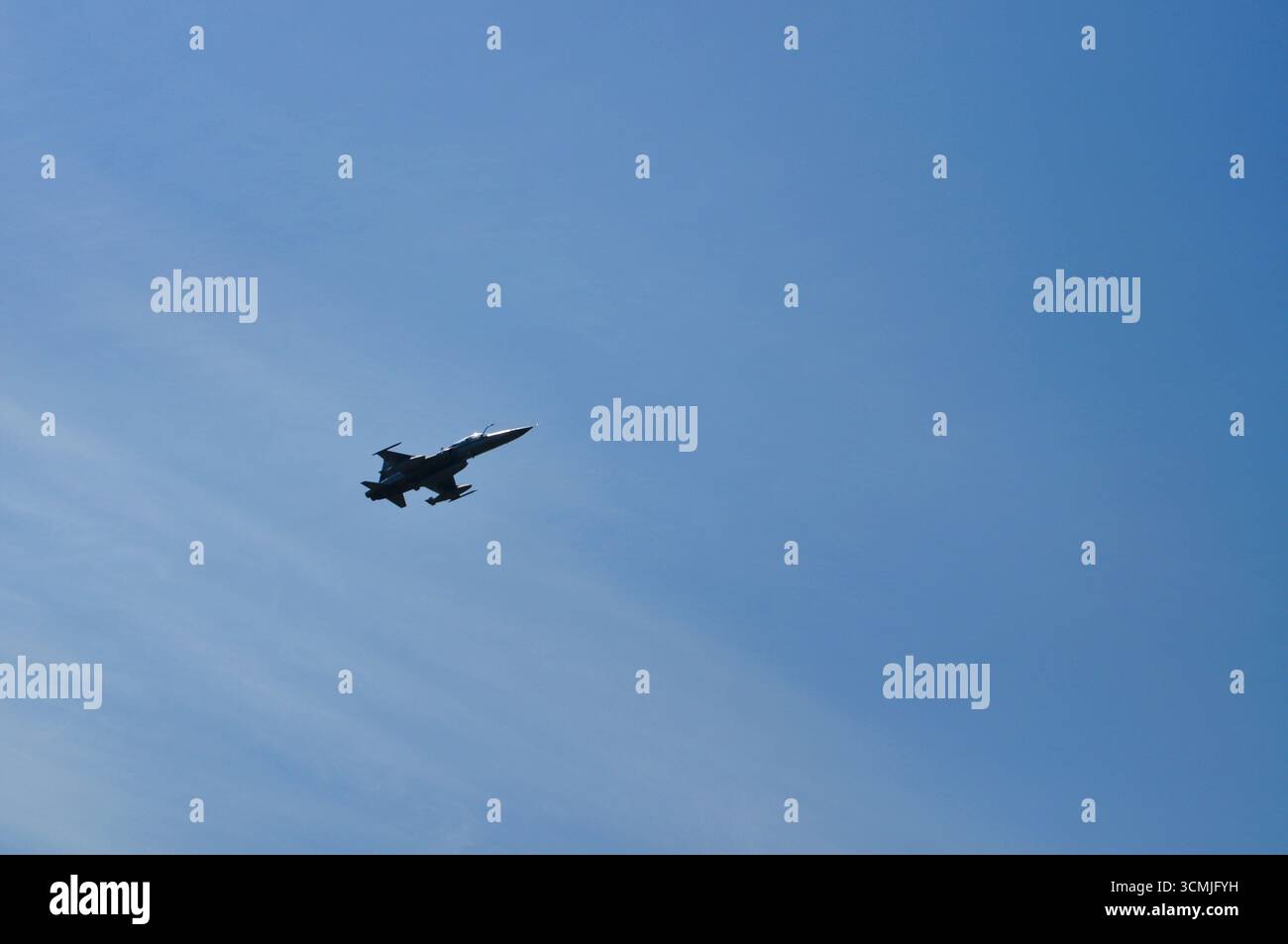F-16 kämpft gegen Falken im Flug Stockfoto