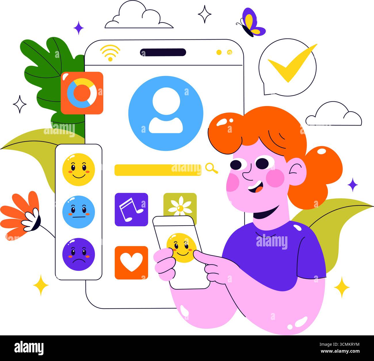Mentale Wellness Meditation Apps Vektor-Illustration mit mobiler Software mit Yoga-Therapie für Angst und Entspannung in einem flachen Stil Hintergrund Stock Vektor