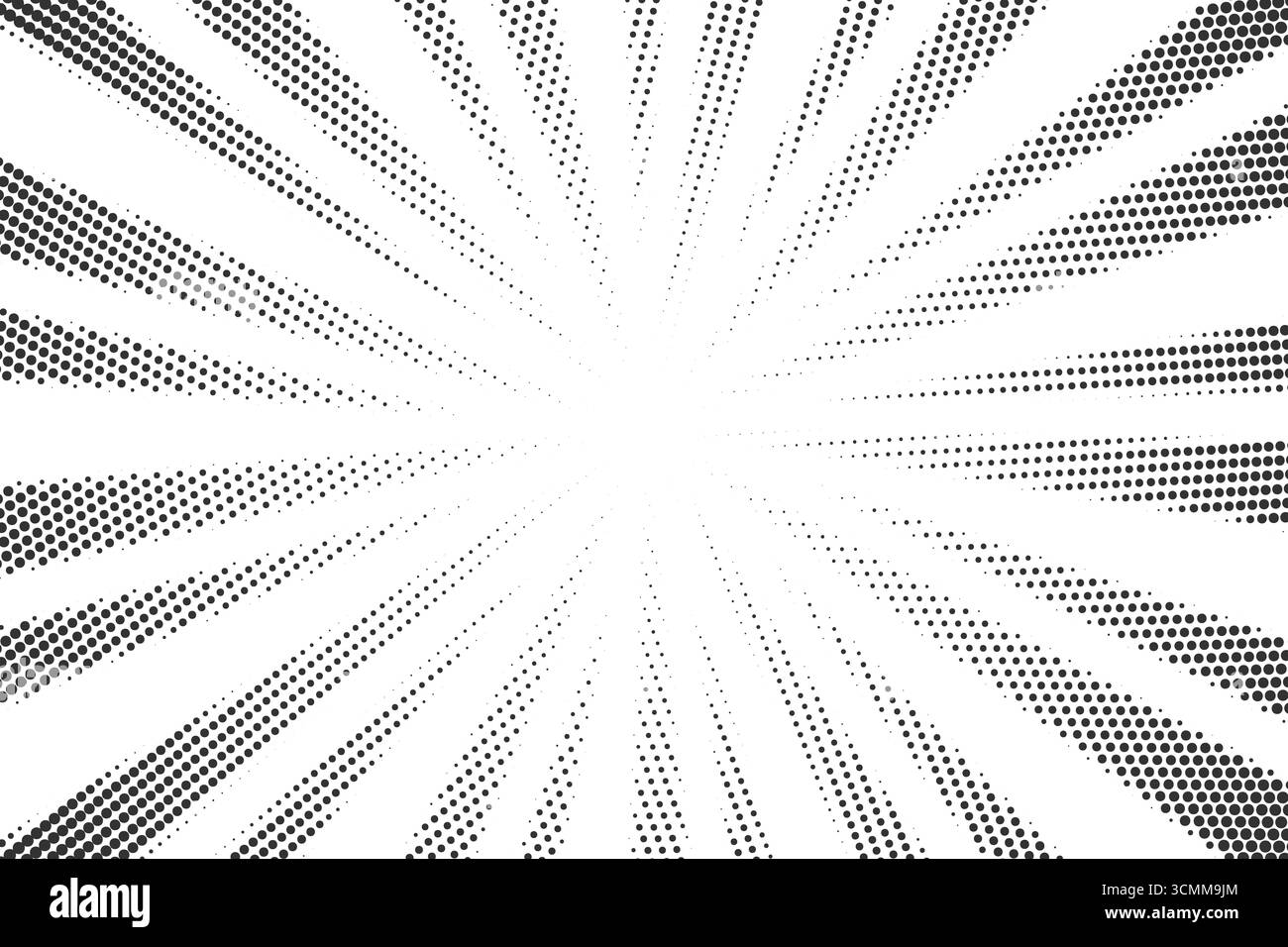 Gepunkteter Comic-Hintergrund mit Rastermuster und Radialstrahlen. Pop Art Sunburst Vektor bg. Abstrakte Manga-Kulisse Stock Vektor