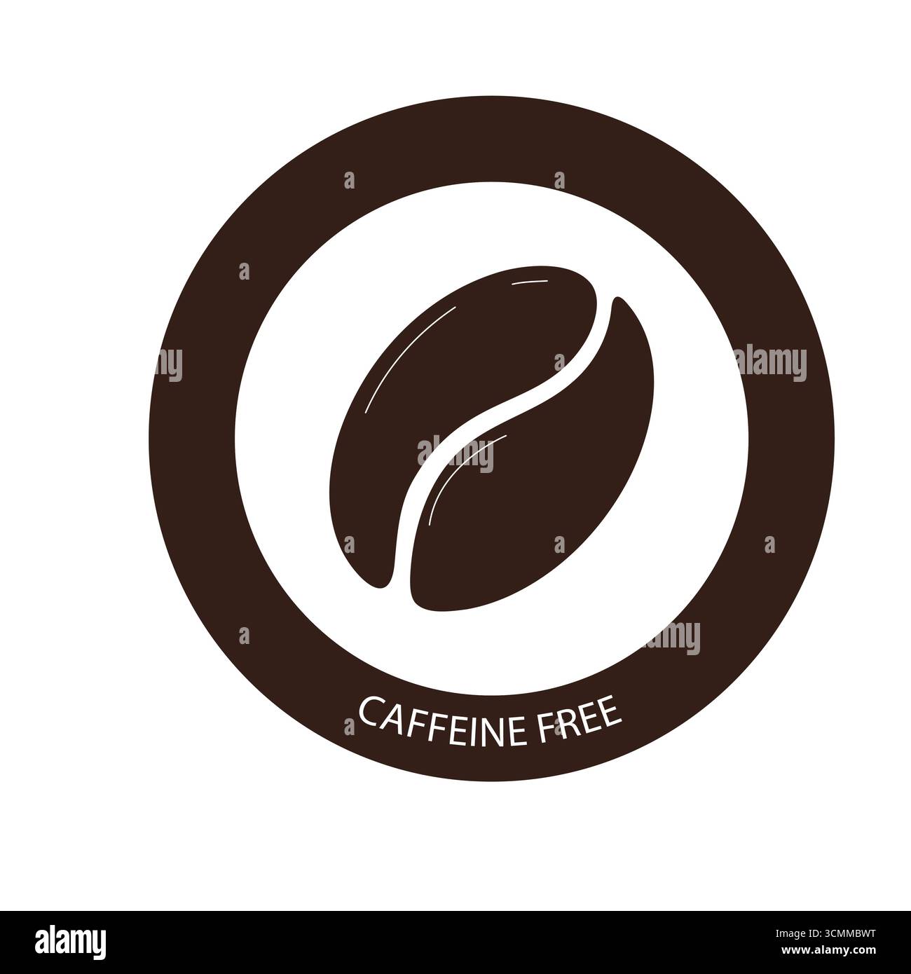 Symbol ohne Koffein. Linie Kreis mit Kaffeebohne Silhouette. Abzeichen, Dichtungsumriss. Emblem einfache Zusammensetzung auf Produkten. Vektorabbildung Stock Vektor