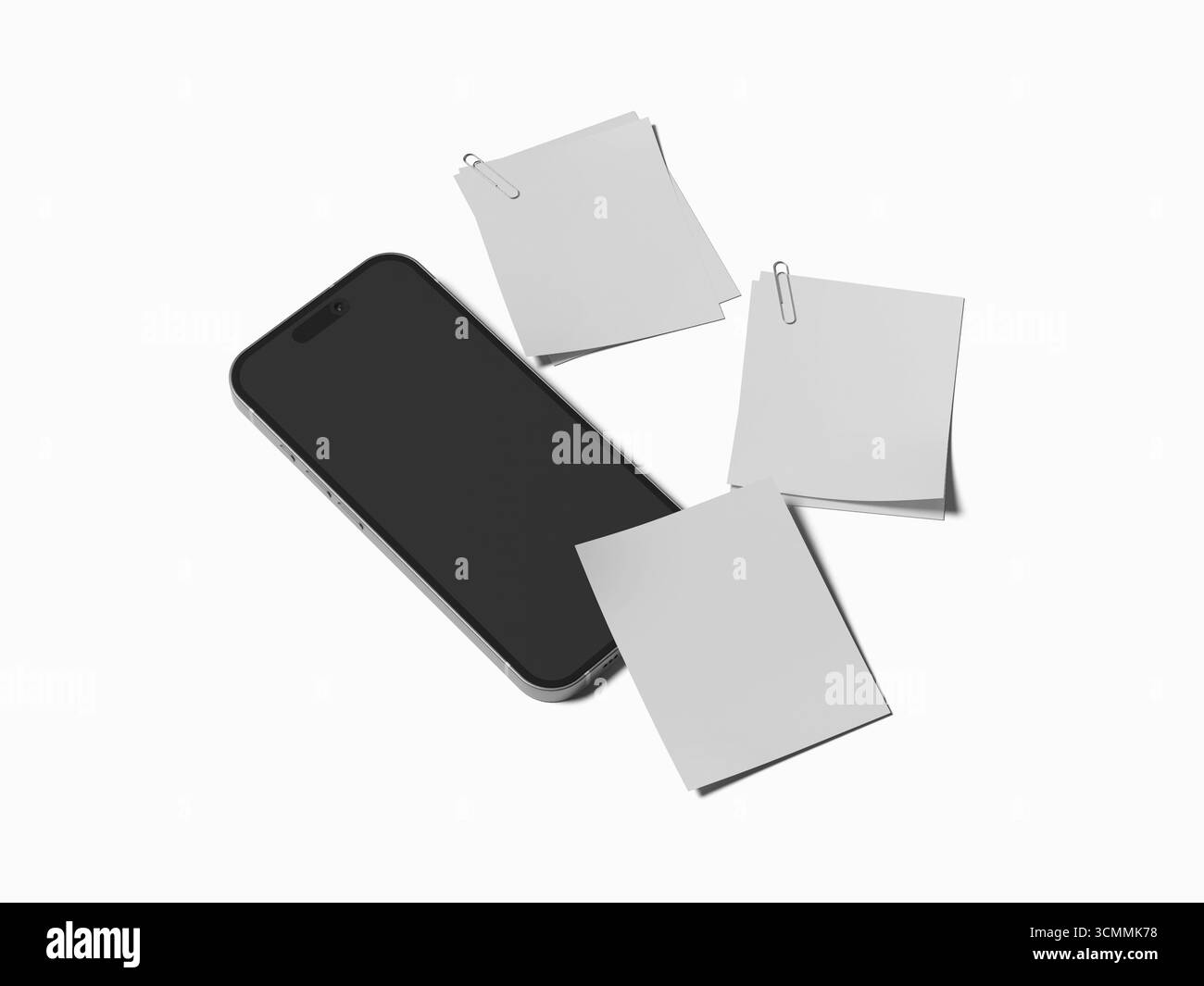 Instagram Post Real Estate Mockup mit Telefon- und Blattpapier Stockfoto