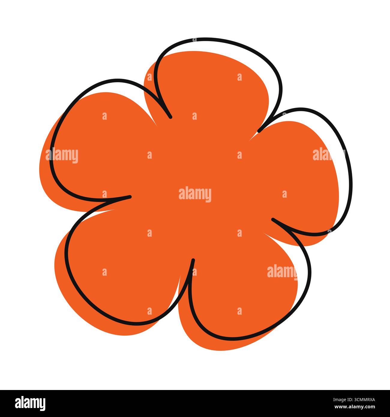 Orangefarbenes Gänseblümchen mit leicht verschobenem schwarzen Rand. Modernes, fröhliches und künstlerisches Design Stock Vektor