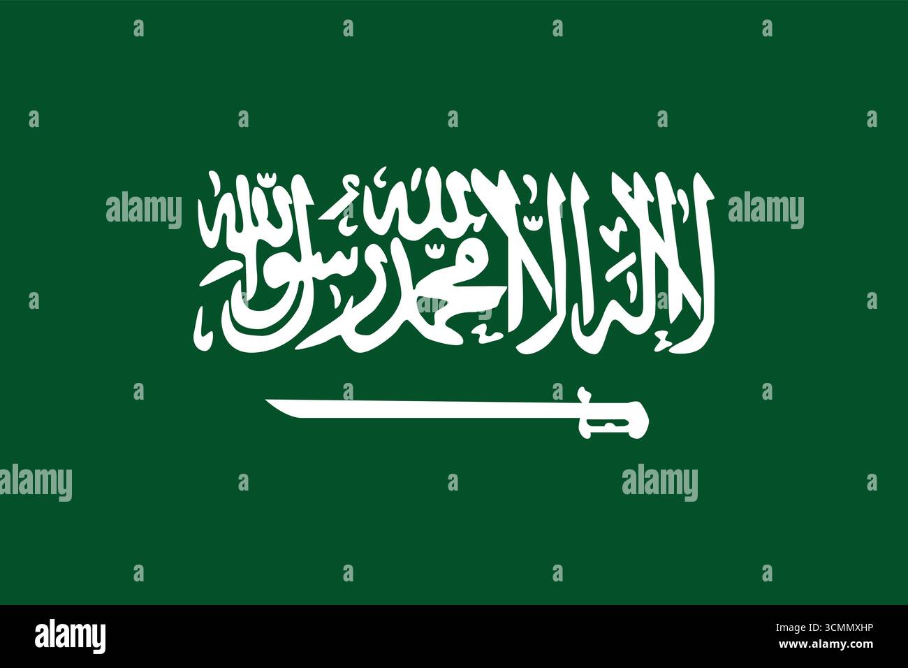 Saudi-Arabien Flaggenbild mit grünem Hintergrund und weißer arabischer Kalligraphie und Schwert. Perfekt für nationale, kulturelle und patriotische Projekte. Stock Vektor