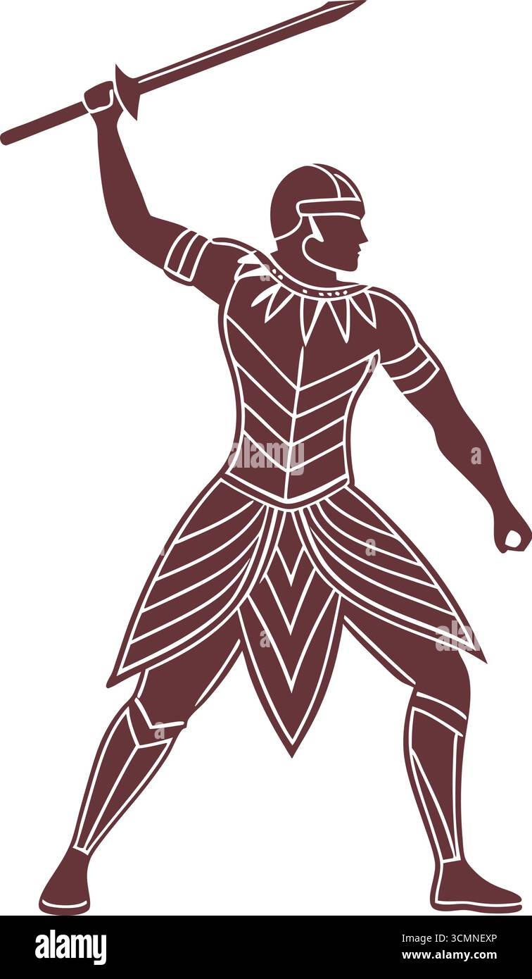 Tribal Warrior Silhouette, die dynamische Bewegung tankt Stock Vektor