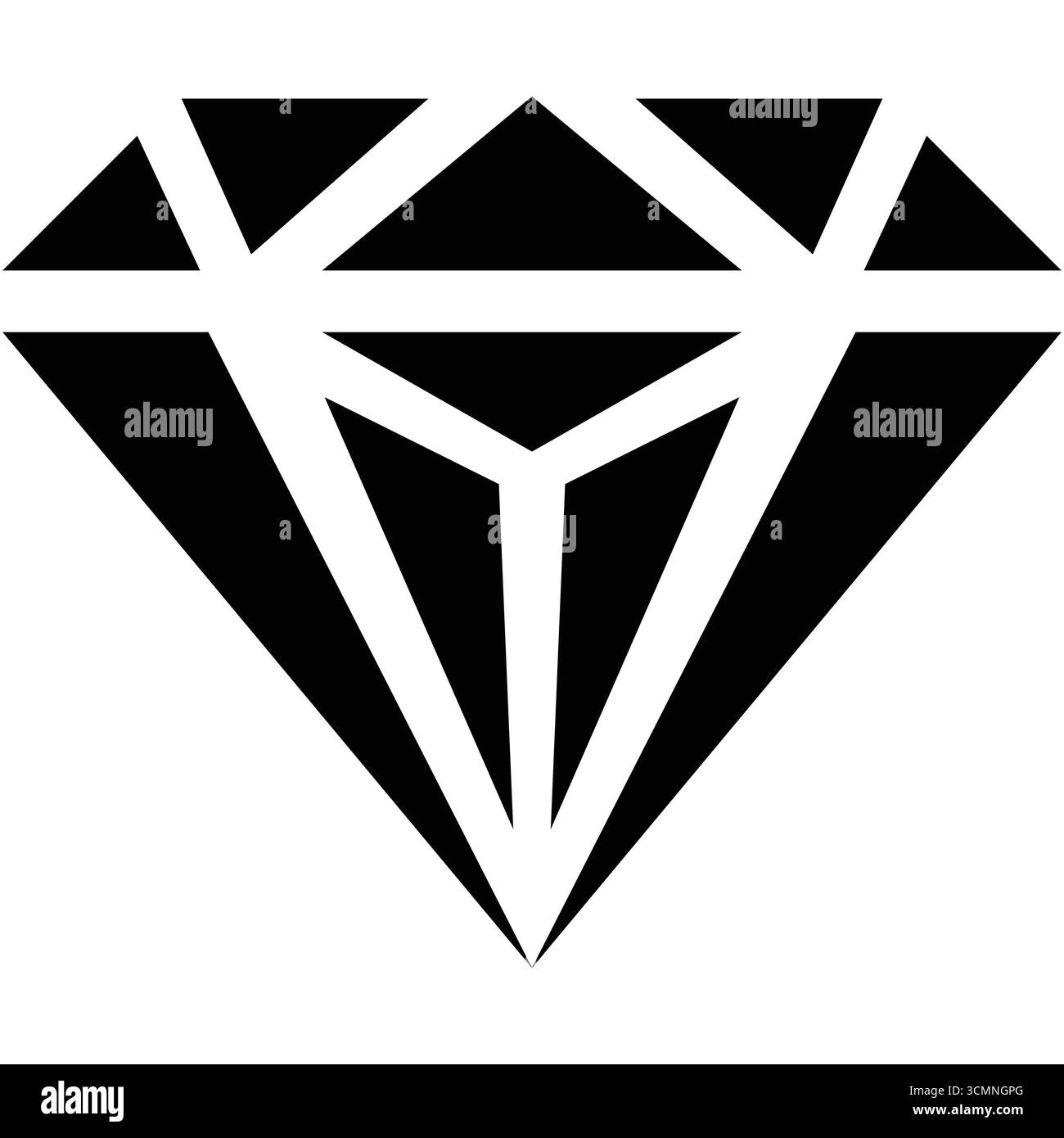 Diamantsymbol, klassisches schwarzes Symbol von dauerhaftem Wert, Brillanz und Reinheit, ikonische Grafik in eckiger Form mit isoliertem Hintergrund. Stock Vektor