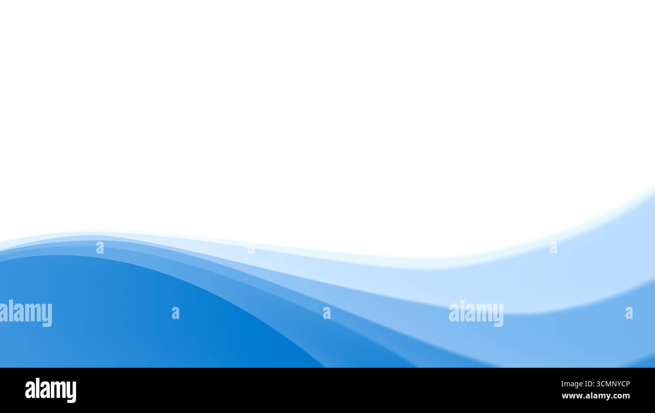 Ozeanwellenform aus einfachen hellblauen und blauen Wellenlinien auf Weiß. Einfacher abstrakter blauer Hintergrund mit Kopierbereich. 4K-Auflösung. Stockfoto