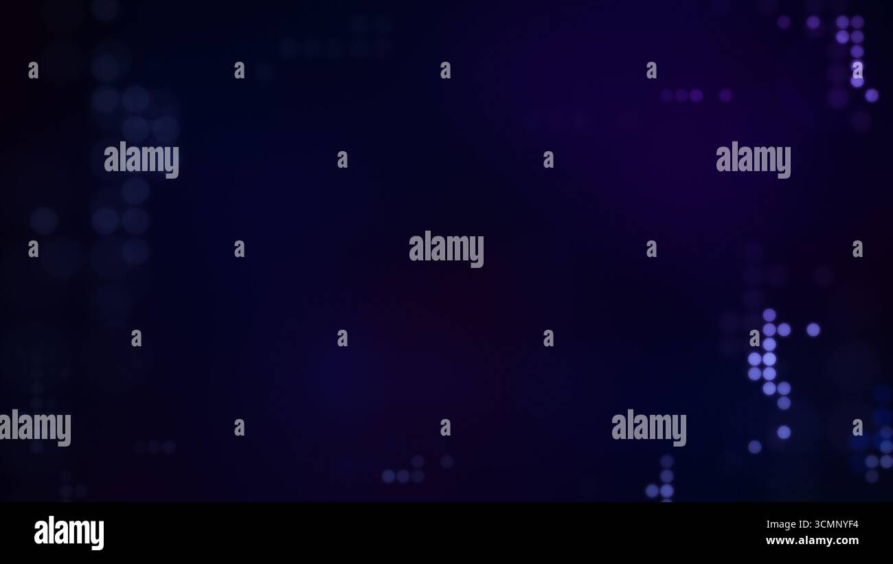 Blaue Punkte auf einem verschwommenen dunkelblauen und lila Hintergrund. Abstrakter Hintergrund für Poster, Banner, Website oder Vorlage in 4K Auflösung mit Kopierraum. Stockfoto