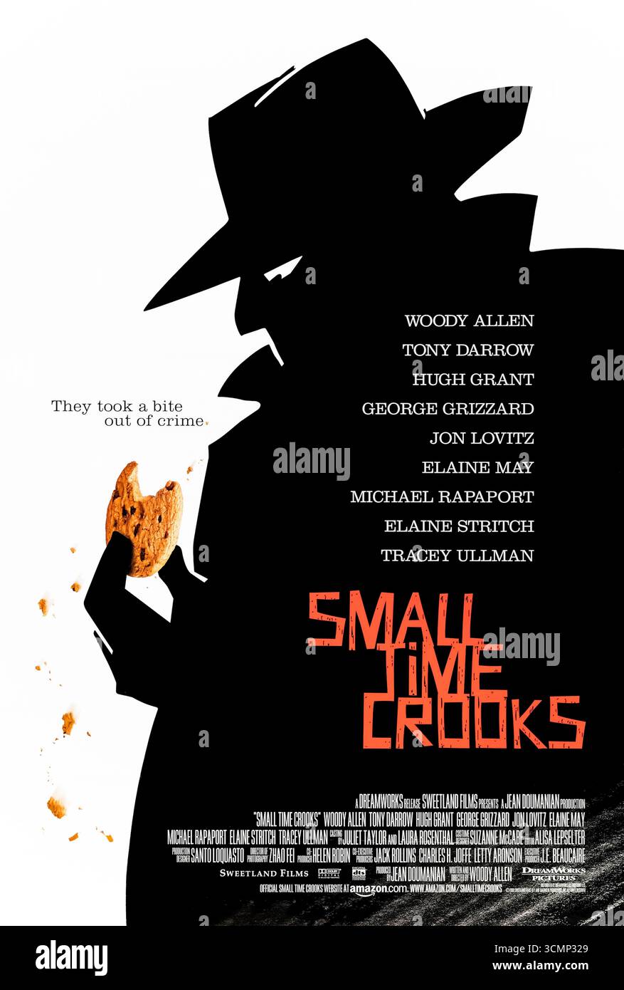 Small Time Crooks (2000) von Woody Allen mit Woody Allen, Tracey Ullman und Hugh Grant. Eine bummelige Gruppe von Möchtegern-Kriminellen plant, eine Bank auszurauben, aber sie wird unerwartet reich, wenn ihre Keksläden zu einem boomenden Geschäft werden. Foto eines Original-Posters aus dem Jahr 2000 (USA), das NUR FÜR REDAKTIONELLE ZWECKE VERWENDET WIRD. Quelle: BFA/DreamWorks Pictures Stockfoto