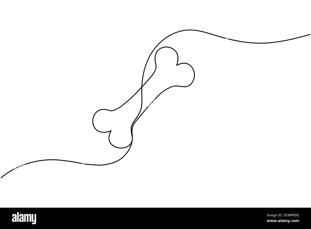 Einzeilige Zeichnung eines Hundeknochens mit fließenden Kurven auf weißem Hintergrund durchgehende Linienumrisse Stock Vektor