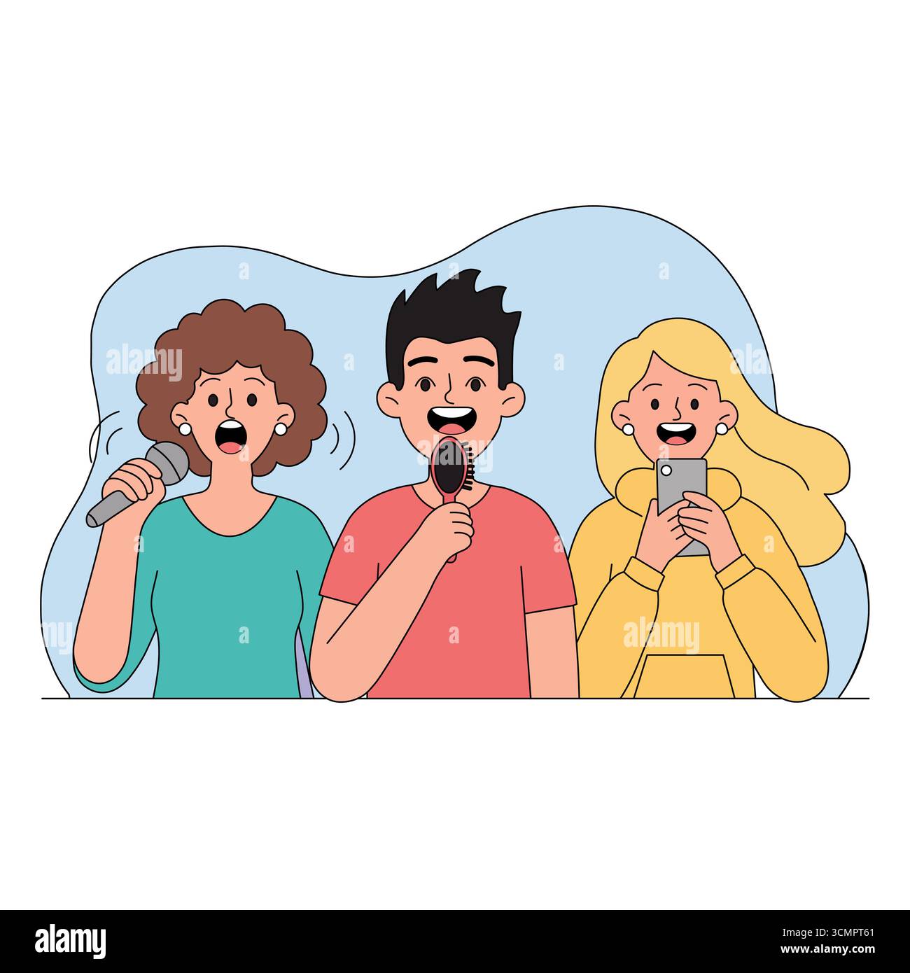 Eine lebendige Gruppe von Menschen, die mit Freude zusammen singen und Emotionen durch Musik und Harmonie in einer lebendigen, aufbauenden Atmosphäre ausdrücken. Stock Vektor