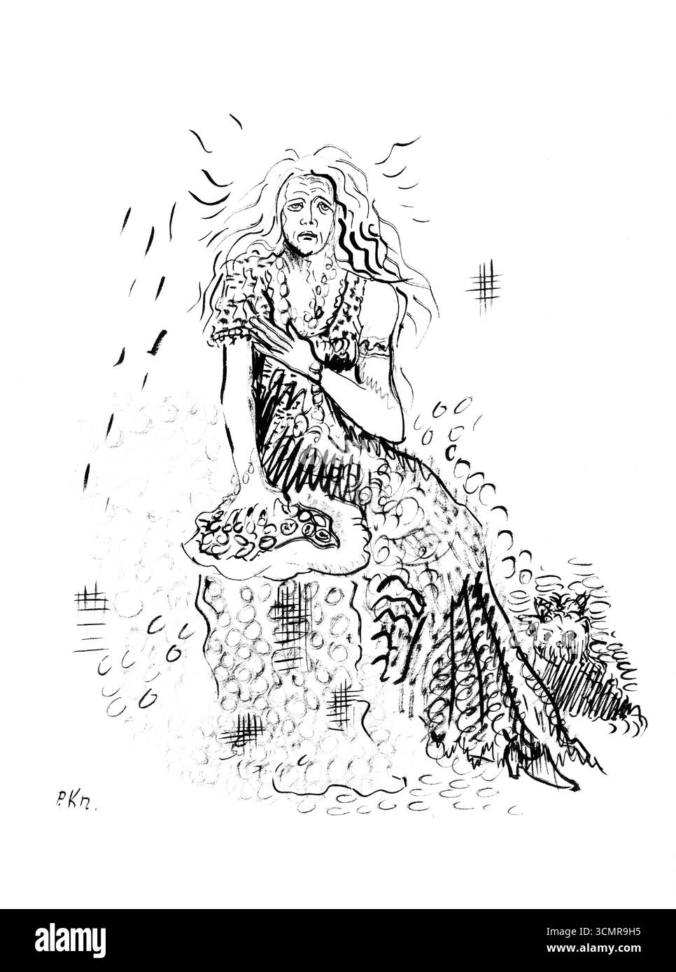 Märchen von Arnold Peter Weisz Kubincan, slowakische modernistische Fantasy-Malerei des frühen 20. Jahrhunderts, expressionistische Darstellung einer mythischen Frauenfigur Stockfoto