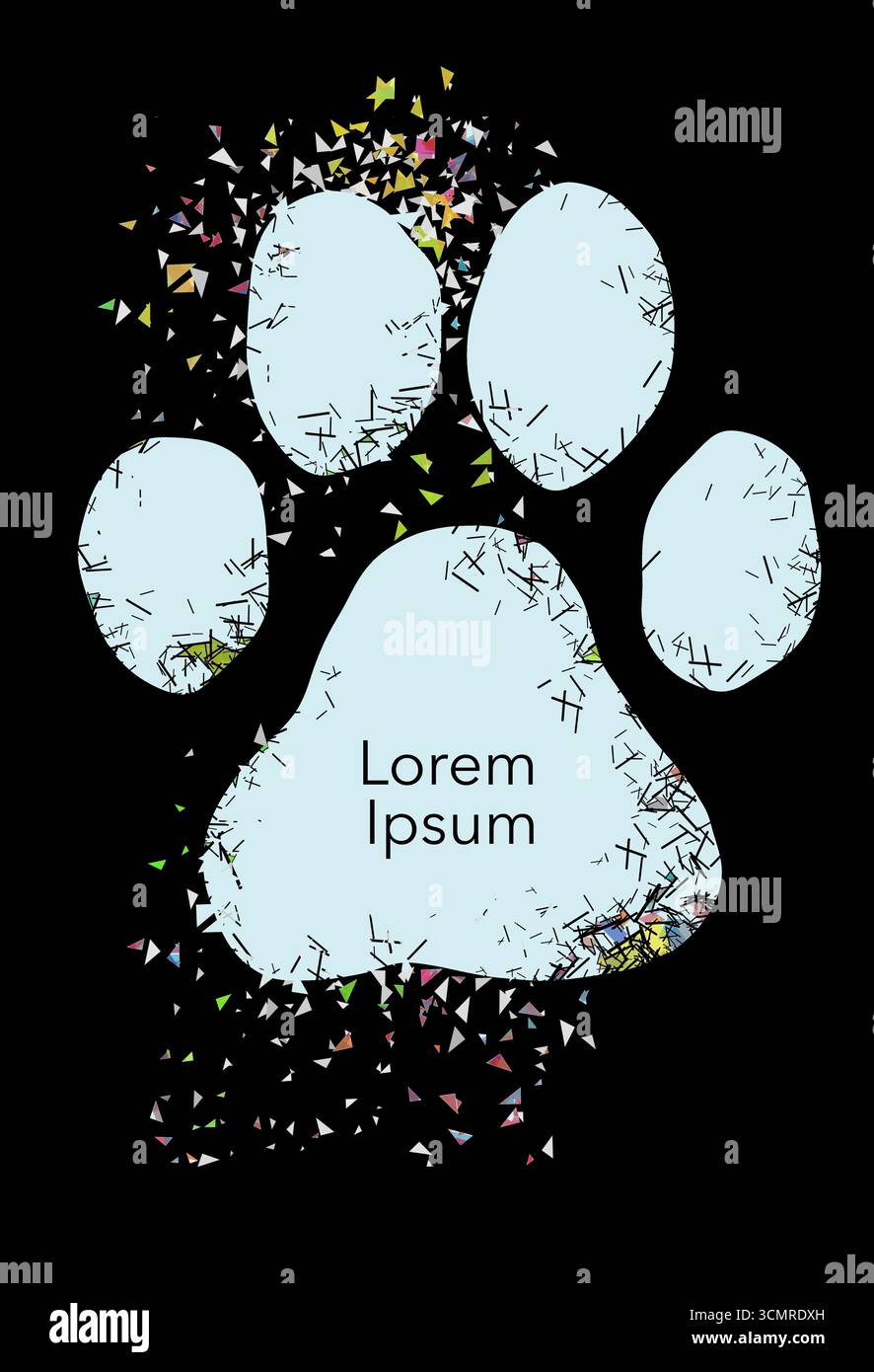 Eine Hundepfote mit Grunge und Unordnung ist ein grafisches Bild über unsere Hundefreunde. Stockfoto