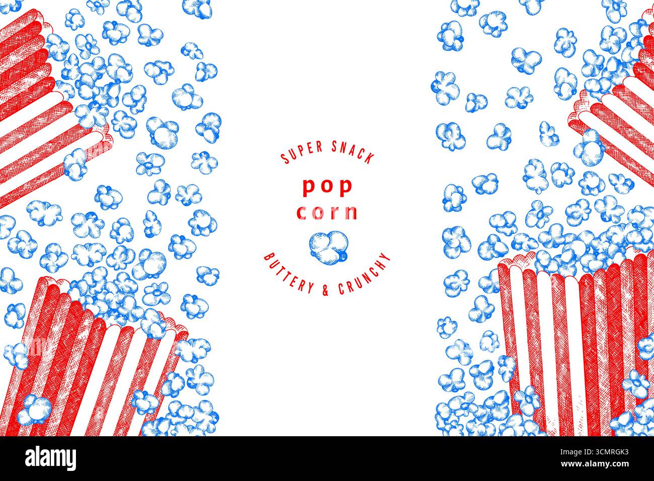 Hand Gezeichnete Vektor Pop Corn Illustration. Keine AI generiert. Hintergrund Der Filmnacht. Altmodisches Amerikanisches Kulturbanner. Vintage Popcorn Design Templ Stock Vektor